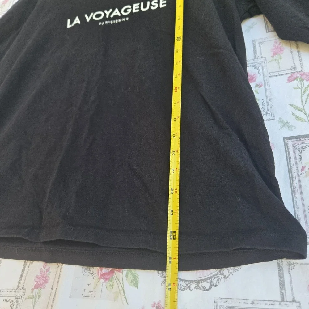 H&M La Voyageuse Parisienne Black Long Sleeve Graphic T-Shirt Women's M Traveler